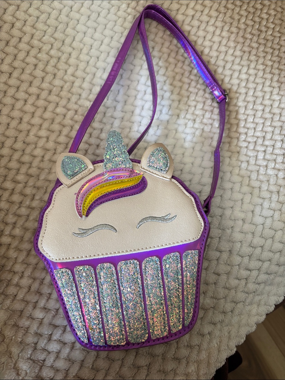 Cat & Jack Purple Glitter Unicorn Cupcake Crossbody Bag